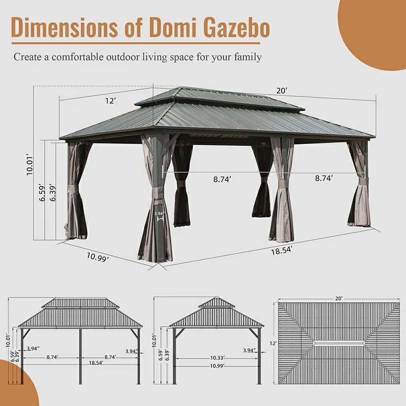 Domi Outdoor Living Hardtop Gazebo#size_12'x20'