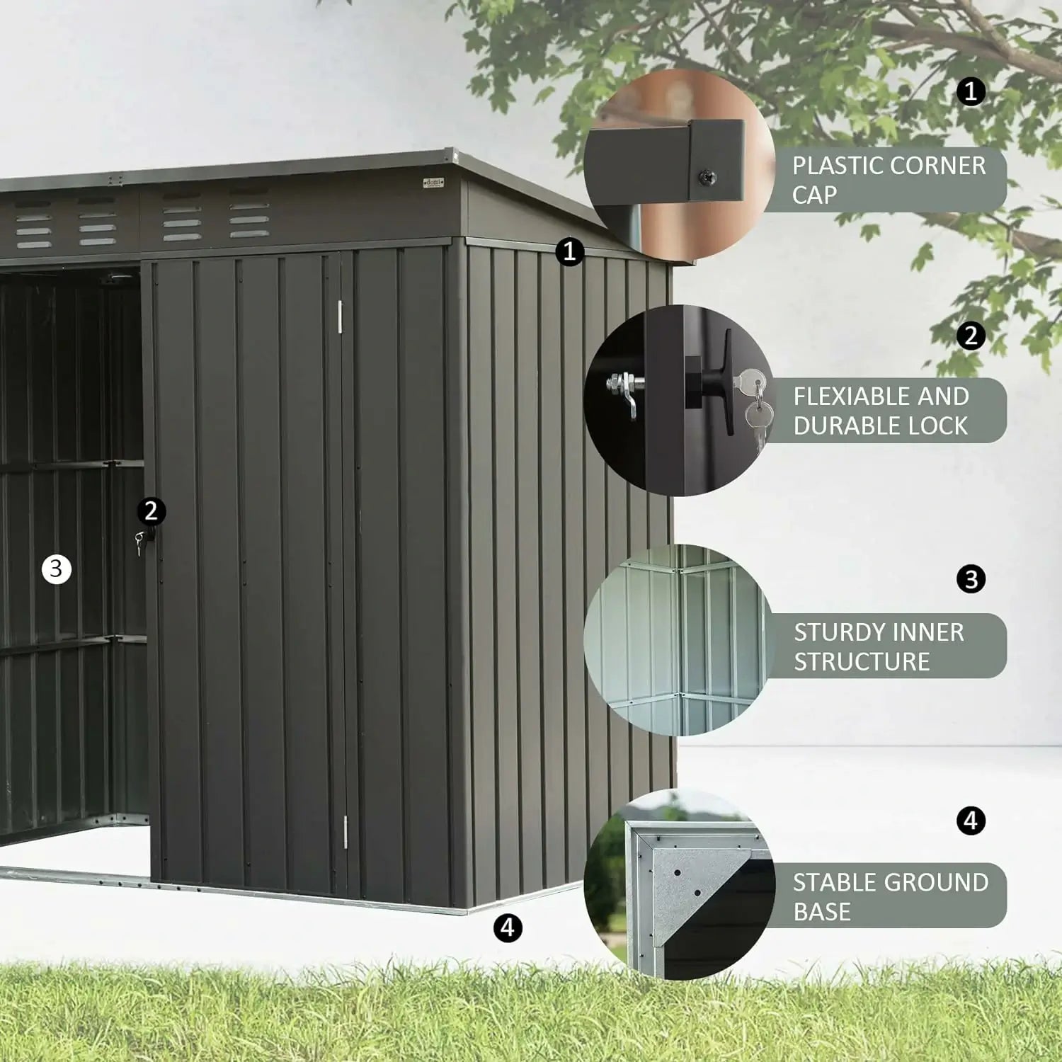 Domi Outdoor Storage Shed, Galvanized Steel Patio Storage Cabinet with ...