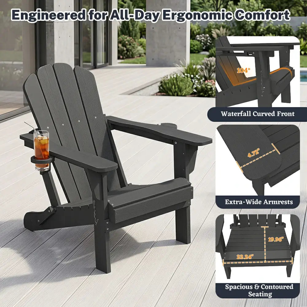Domi black adjustable Muskoka Adirondack chair with ergonomic design, wide armrests, and waterfall curved seat