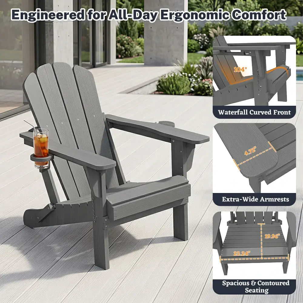 Domi grey adjustable Muskoka Adirondack chair with ergonomic design, wide armrests, and waterfall curved seat