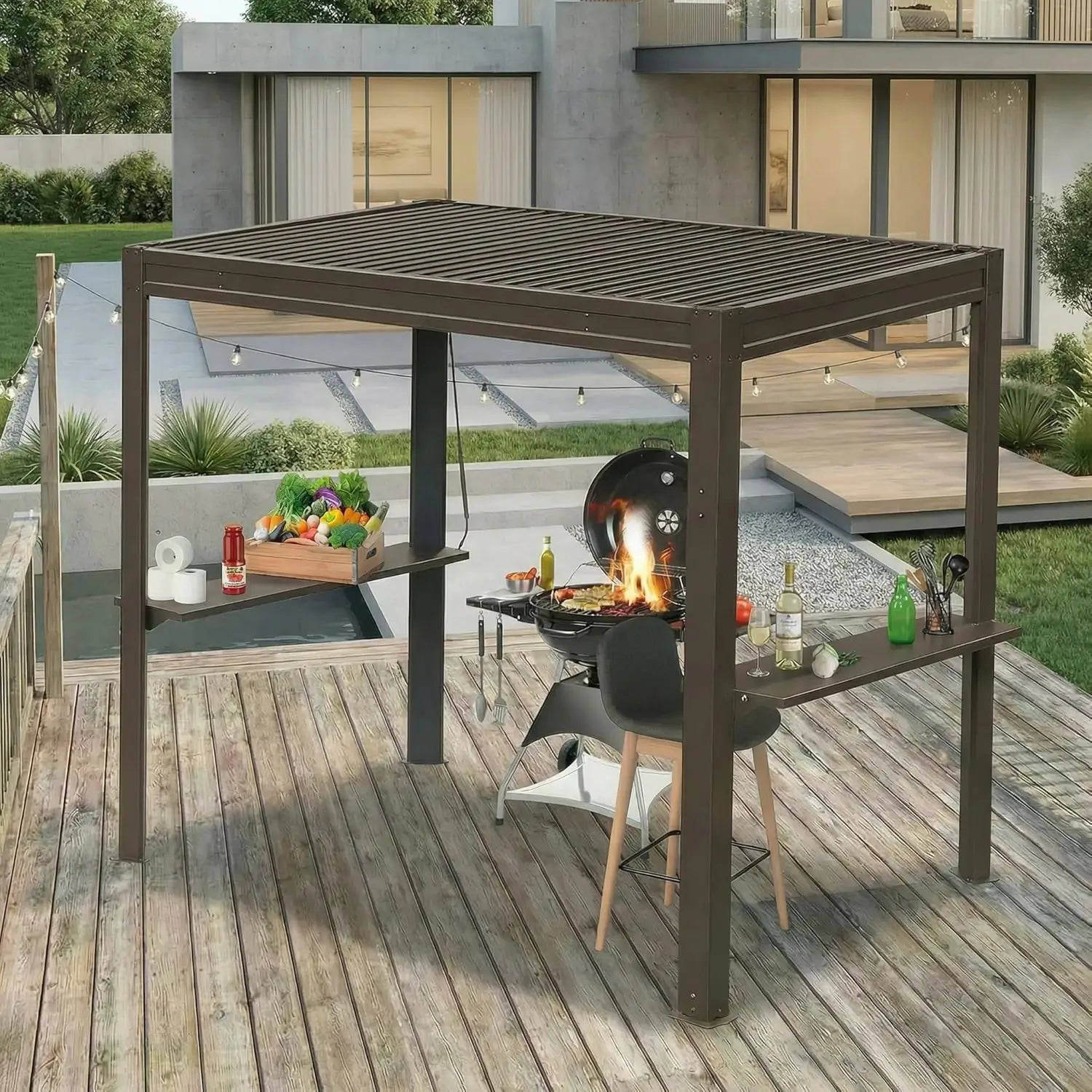8' x 5' Aluminum Grill Gazebo with Adjustable Louvered Roof