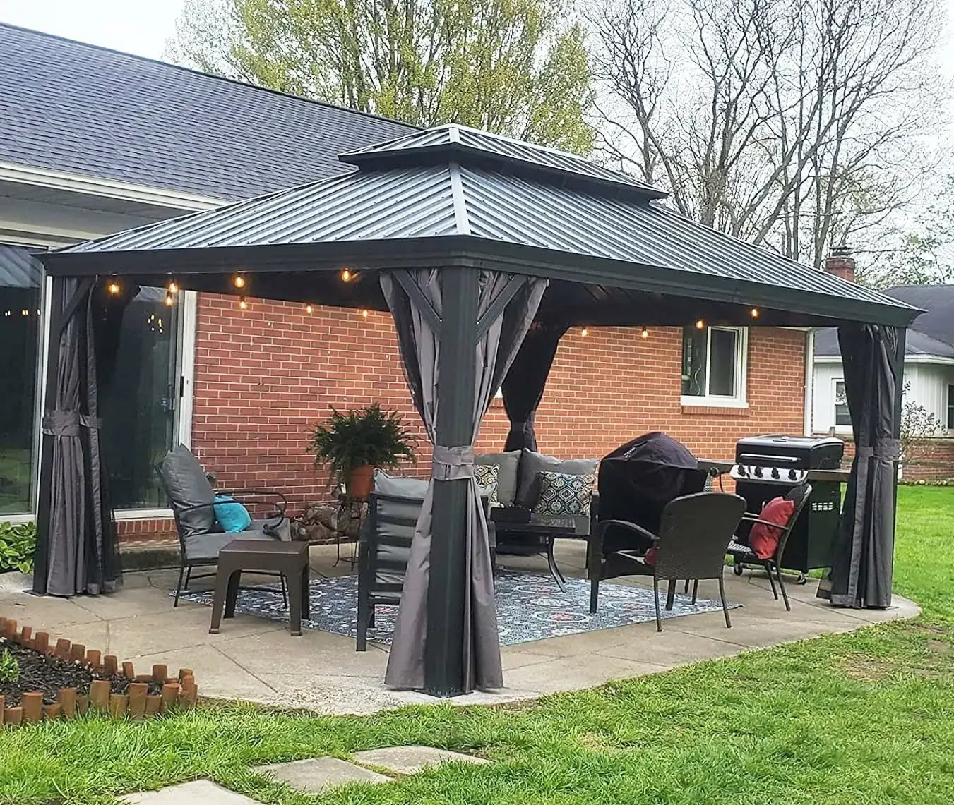 Hardtop Gazebo Dark Gray with Drainage Gutters