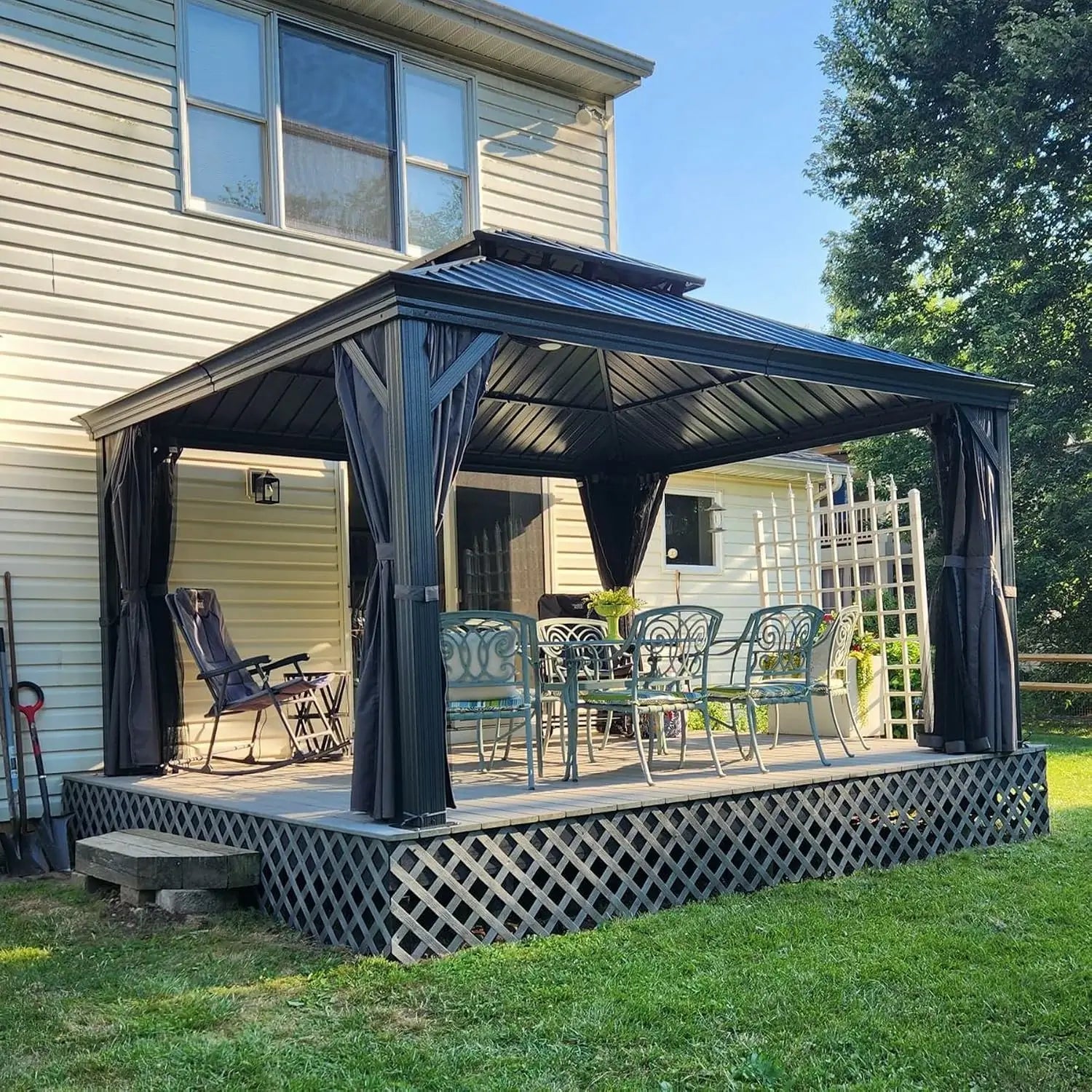 Hardtop Gazebo Dark Gray with Drainage Gutters