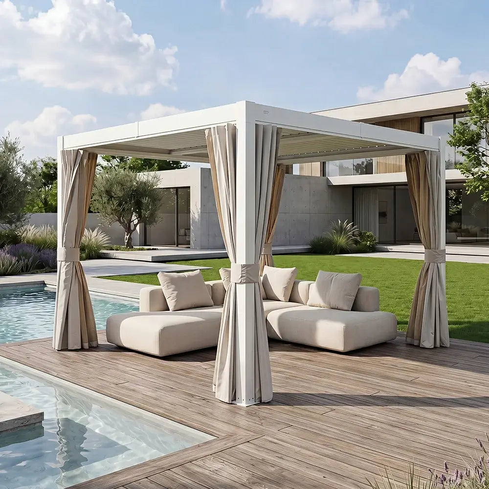 Domi Outdoor Living Louvered Pergola #Color_White  #Size_10' x 10'