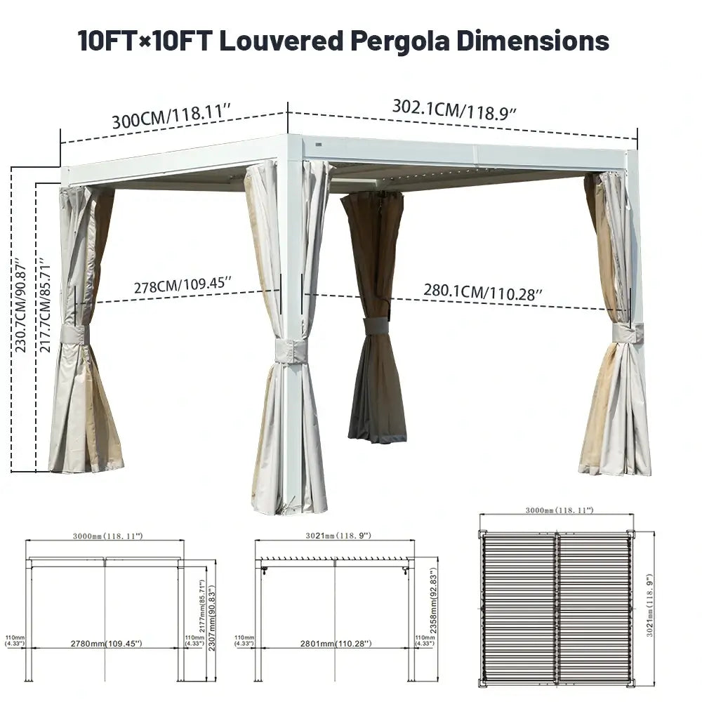 Domi Outdoor Living Louvered Pergola #Color_White  #Size_10' x 10'