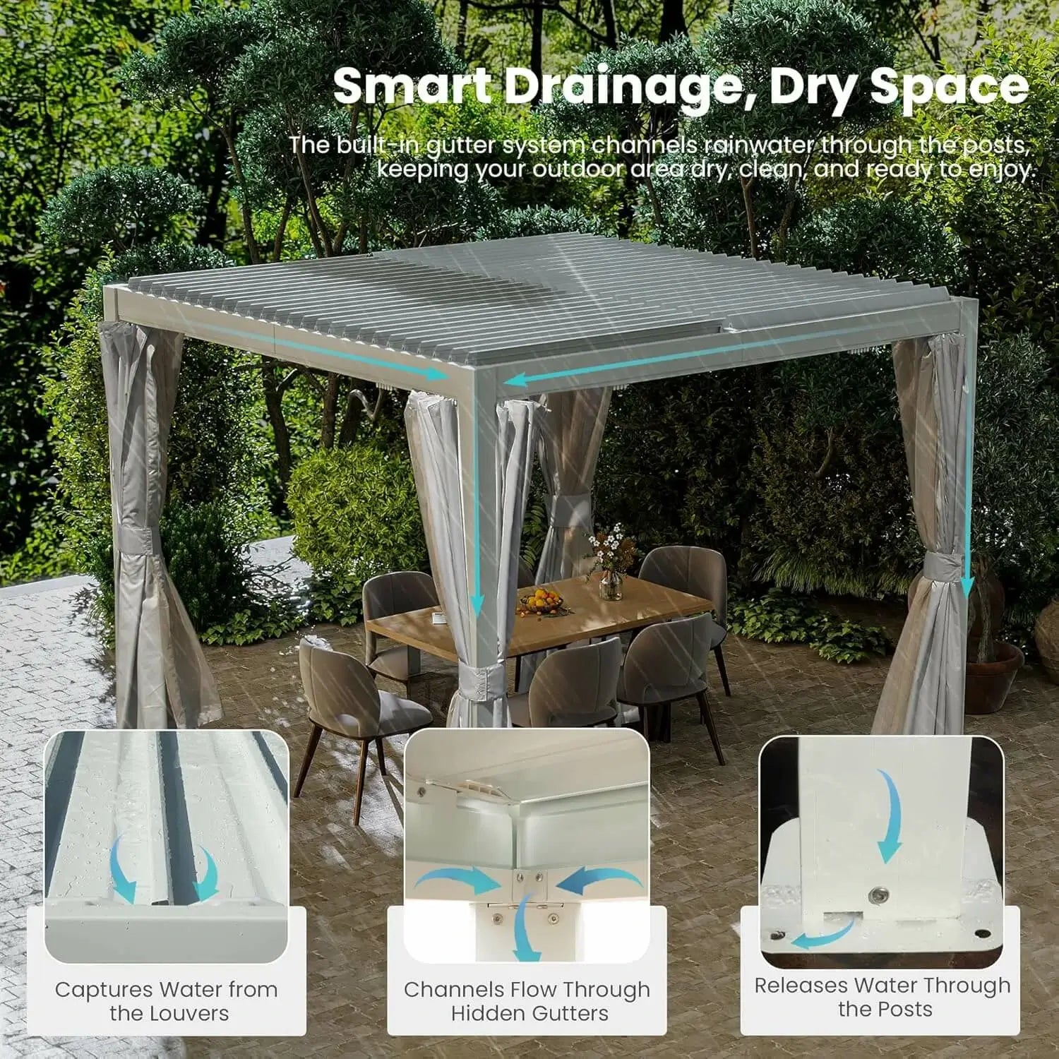 Domi Outdoor Living Louvered Pergola #Color_White  #Size_10' x 10'
