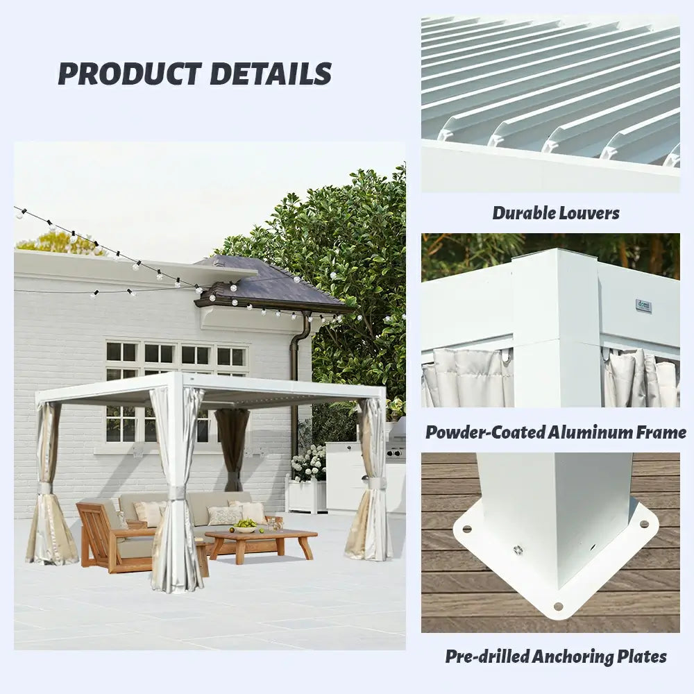 Domi Outdoor Living Louvered Pergola #Color_White  #Size_10' x 10'