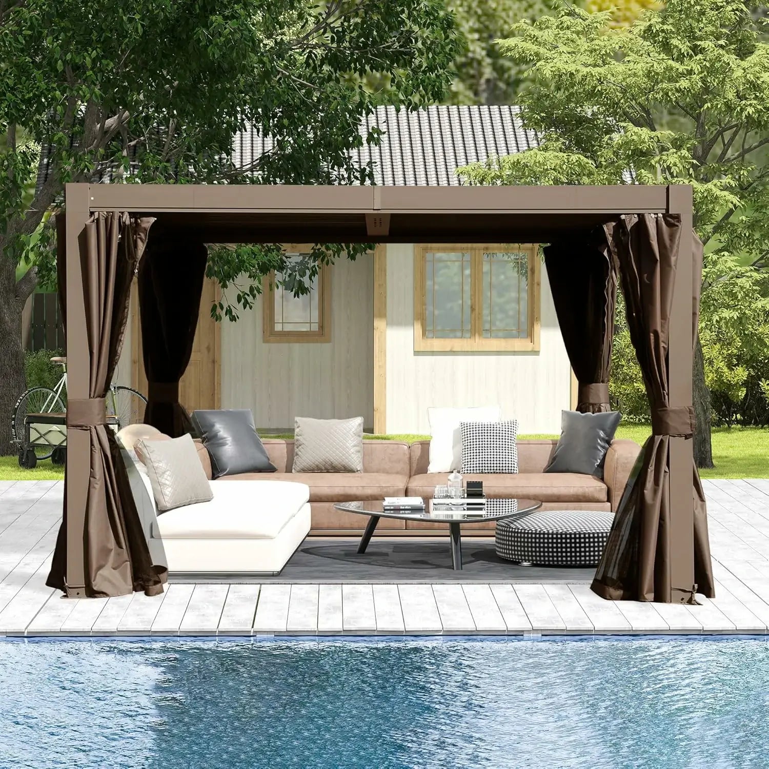 Domi Outdoor Living Louvered Pergola Brown#Size_10' x 10'