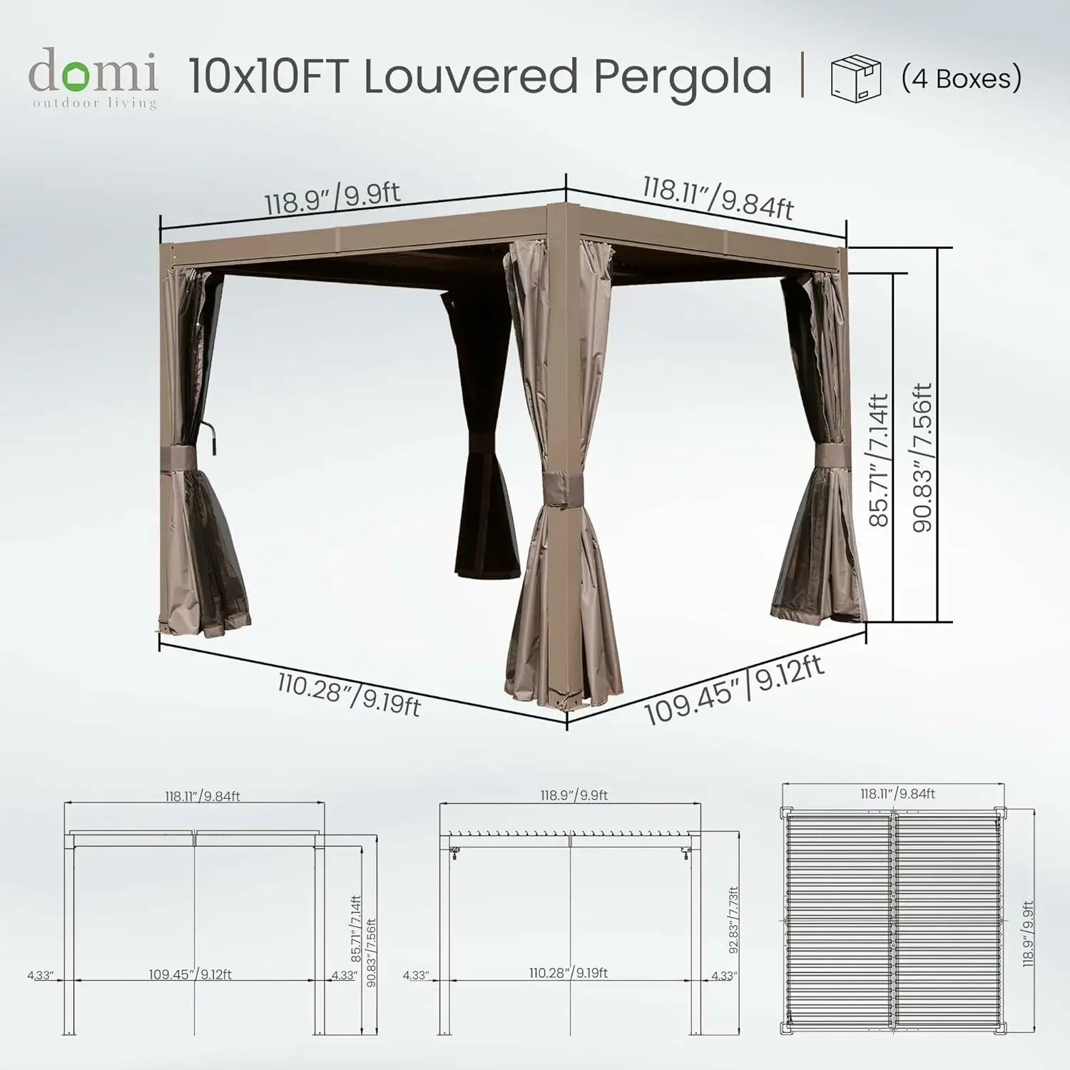 Domi Outdoor Living Louvered Pergola Brown#Size_10' x 10'