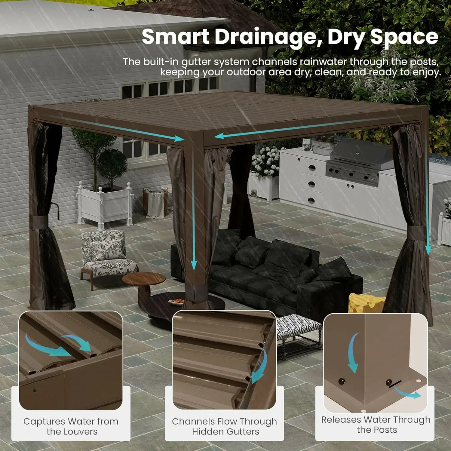 Domi Outdoor Living Louvered Pergola Brown#Size_10' x 10'