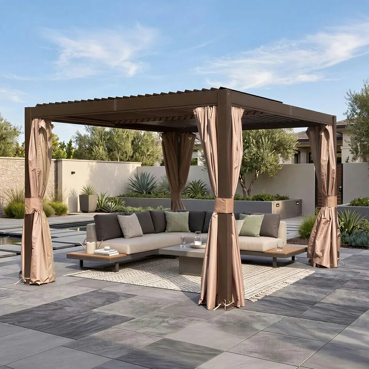 Domi Outdoor Living Louvered Pergola Brown#Size_10' x 12'