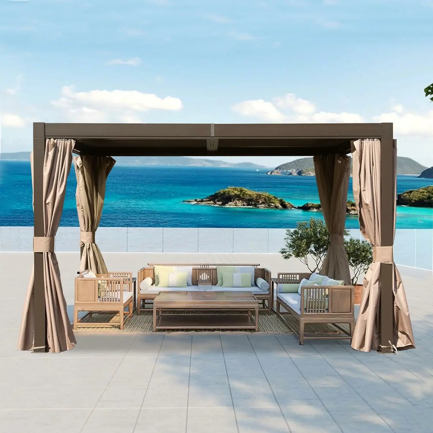 Domi Outdoor Living Louvered Pergola Brown#Size_10' x 12'