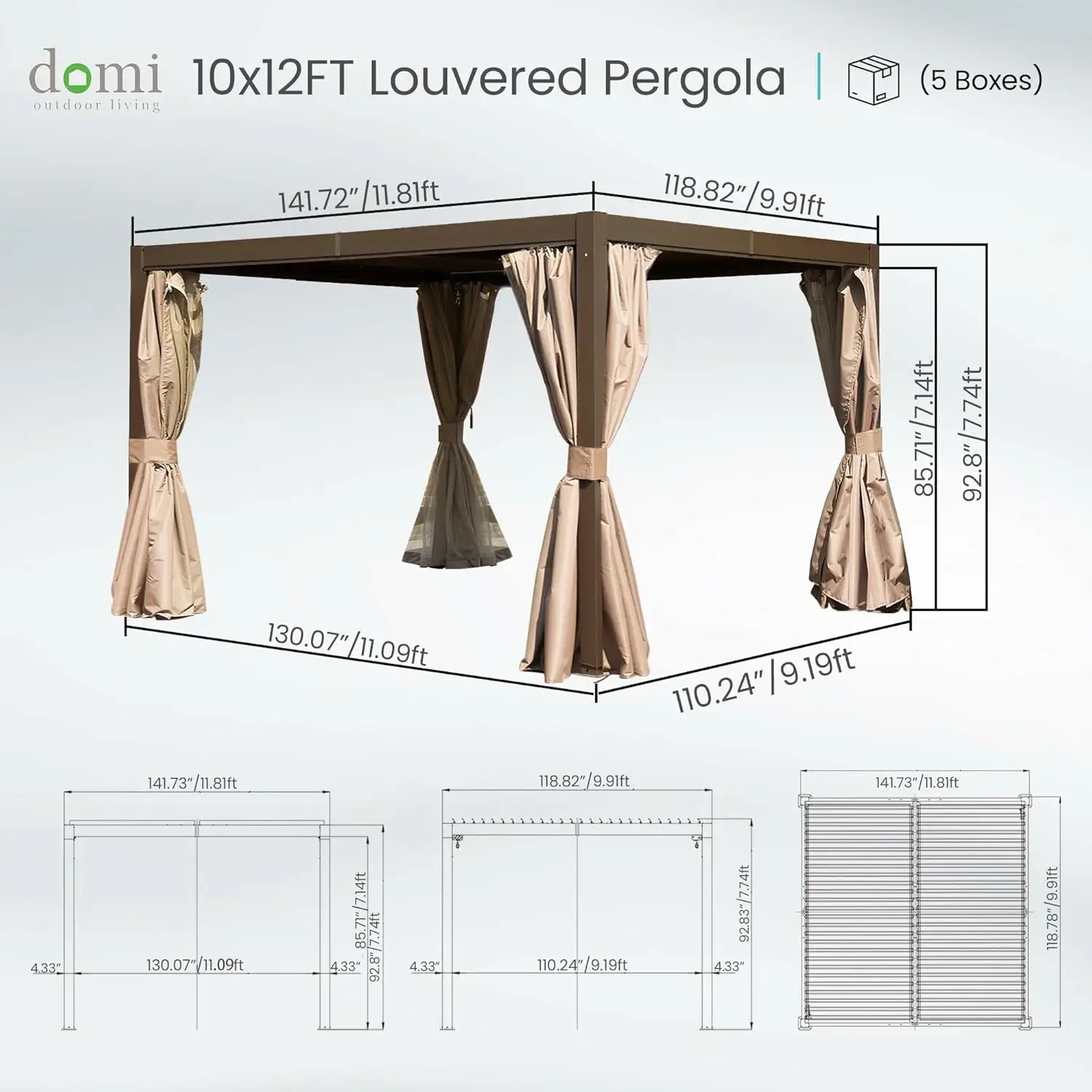 Domi Outdoor Living Louvered Pergola Brown#Size_10' x 12'