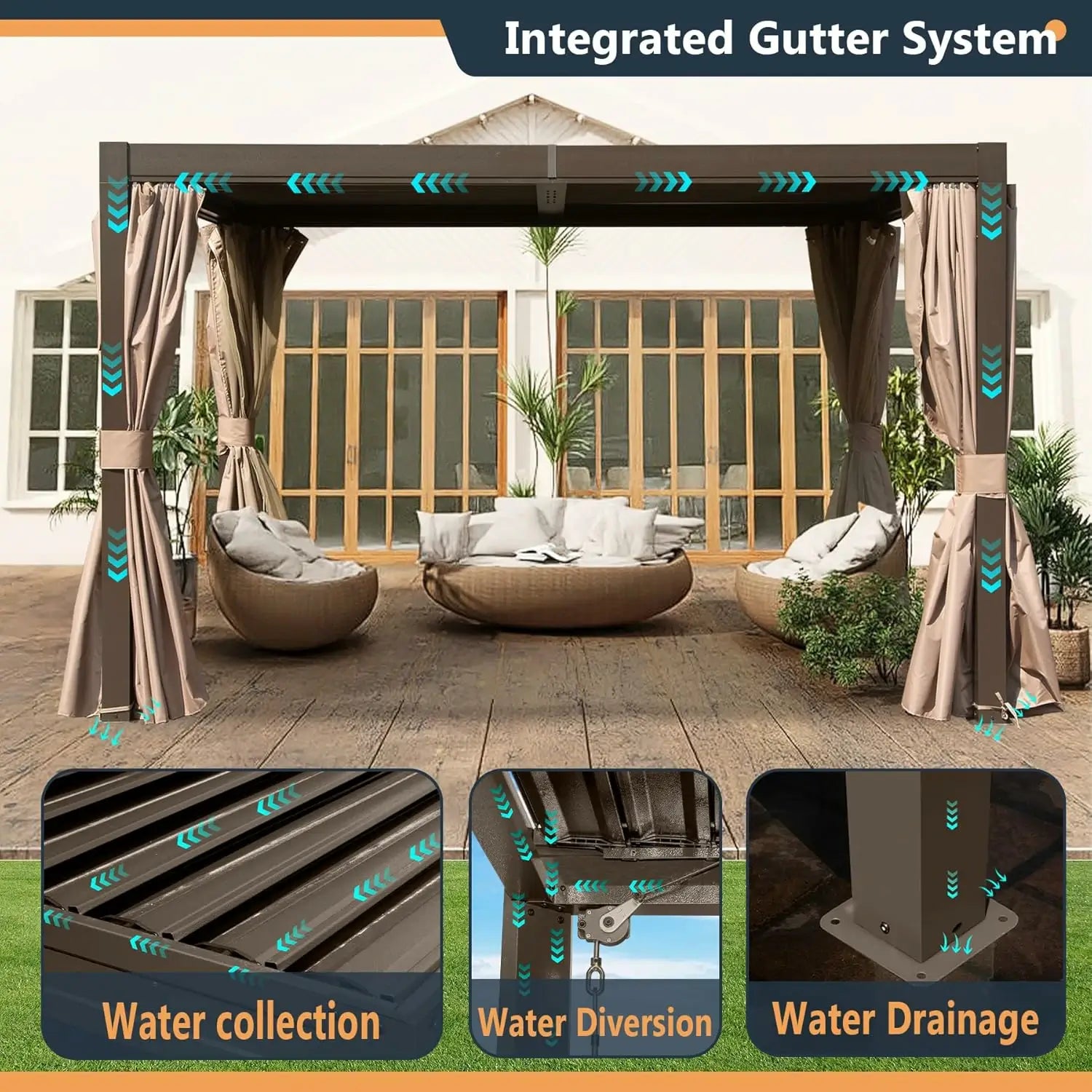 Domi Outdoor Living Louvered Pergola Brown#Size_10' x 12'