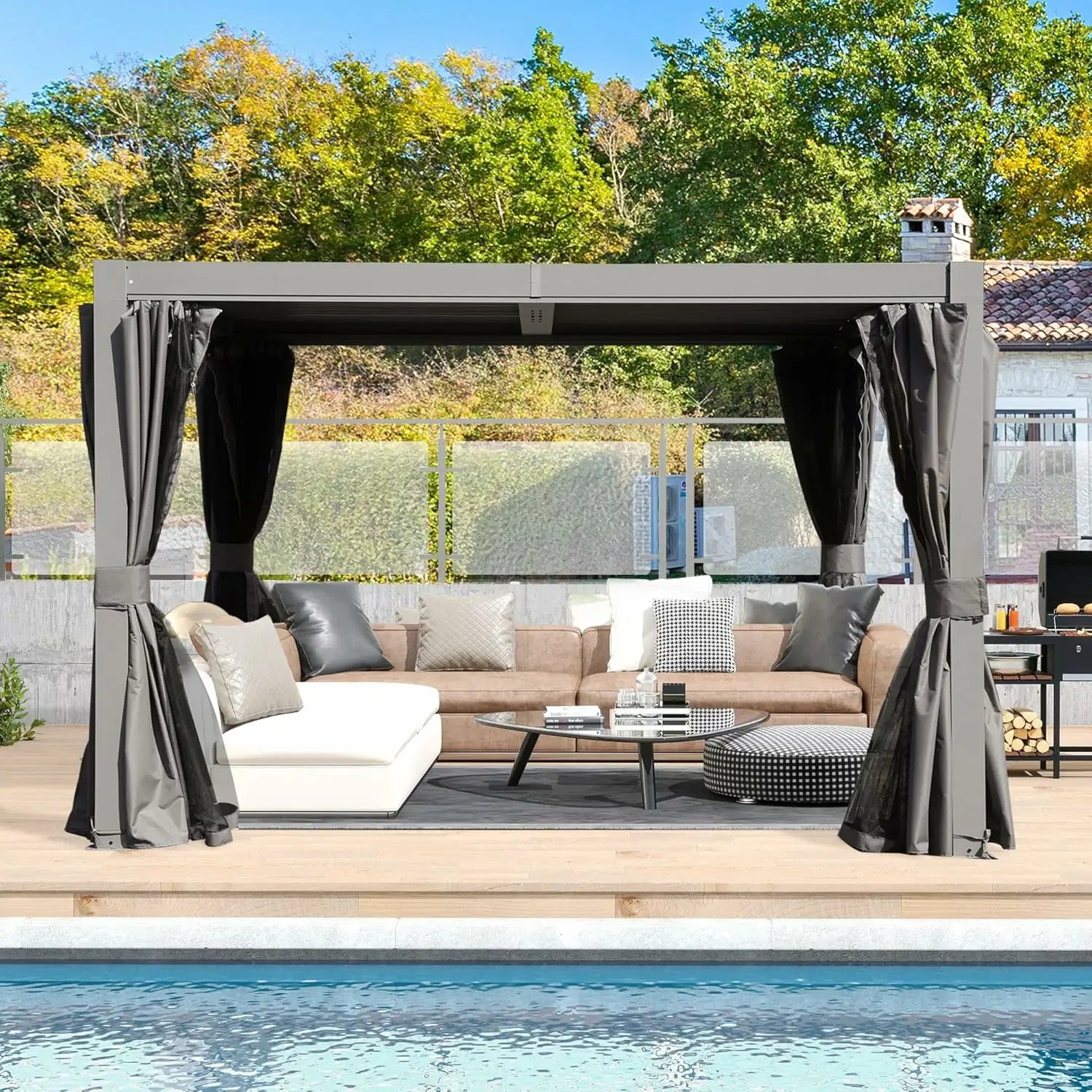 Domi Outdoor Living Louvered Pergola Gray#Size_10' x 10'