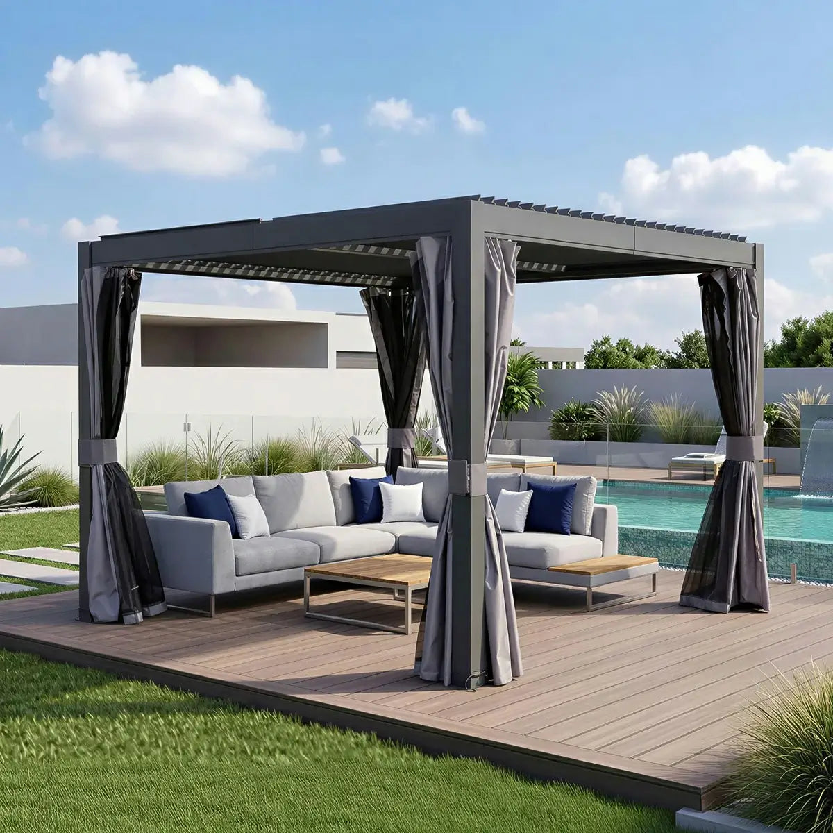 Domi Outdoor Living Louvered Pergola Gray#Size_10' x 10'