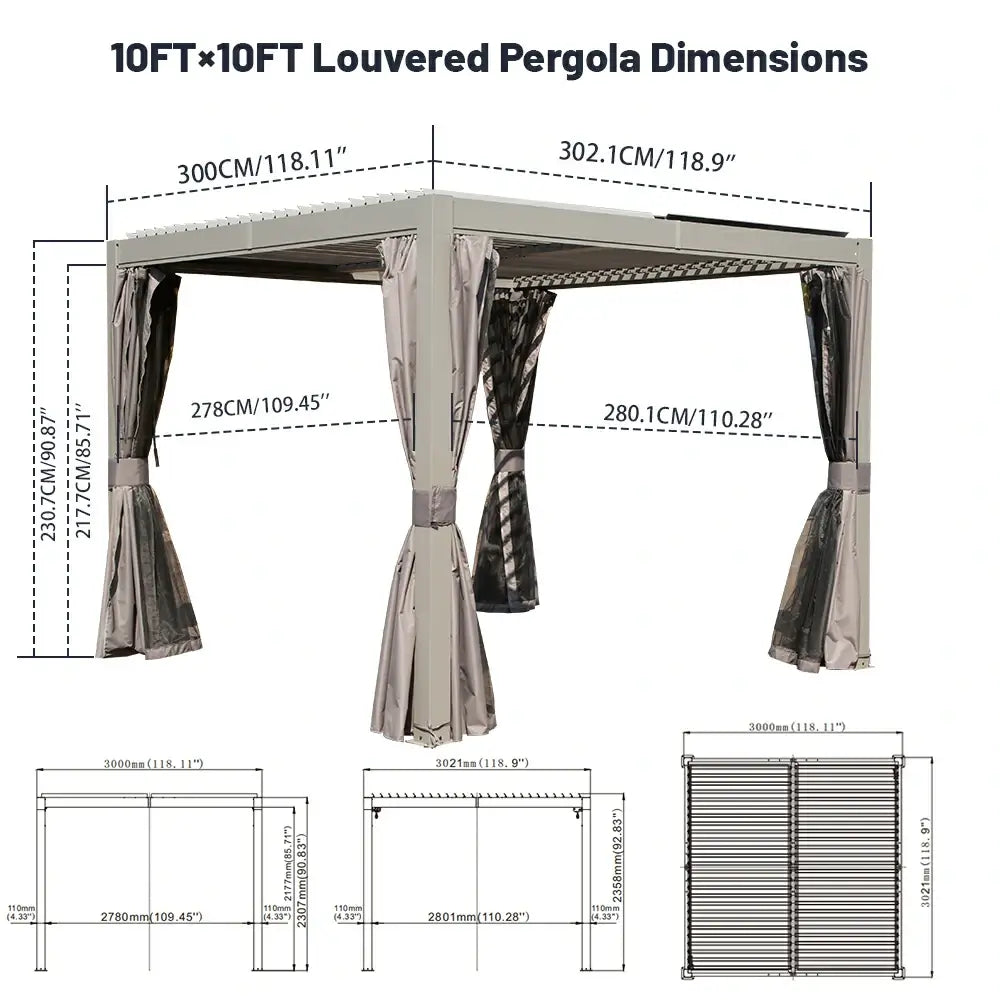Domi Outdoor Living Louvered Pergola #Color_Gray #Size_10' x 10'