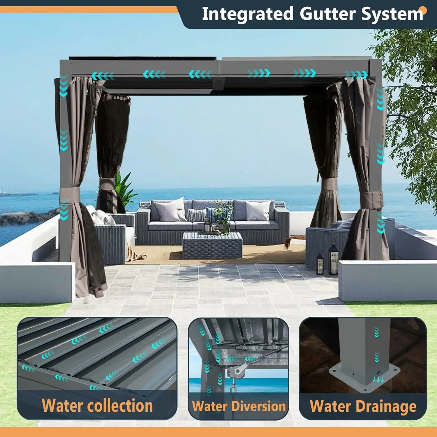Domi Outdoor Living Louvered Pergola #Color_Gray #Size_10' x 12'