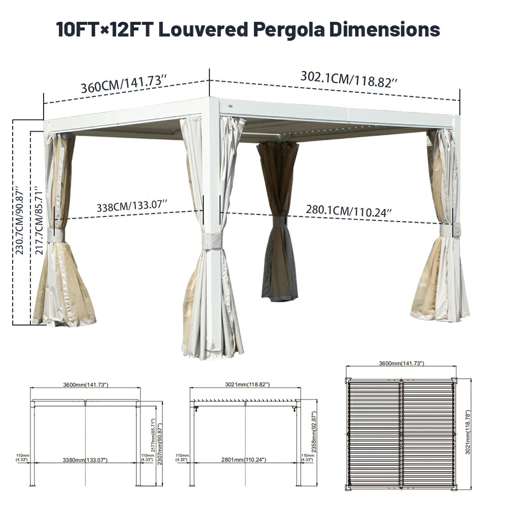 Domi Outdoor Living Louvered Pergola White#Size_10' x 12'