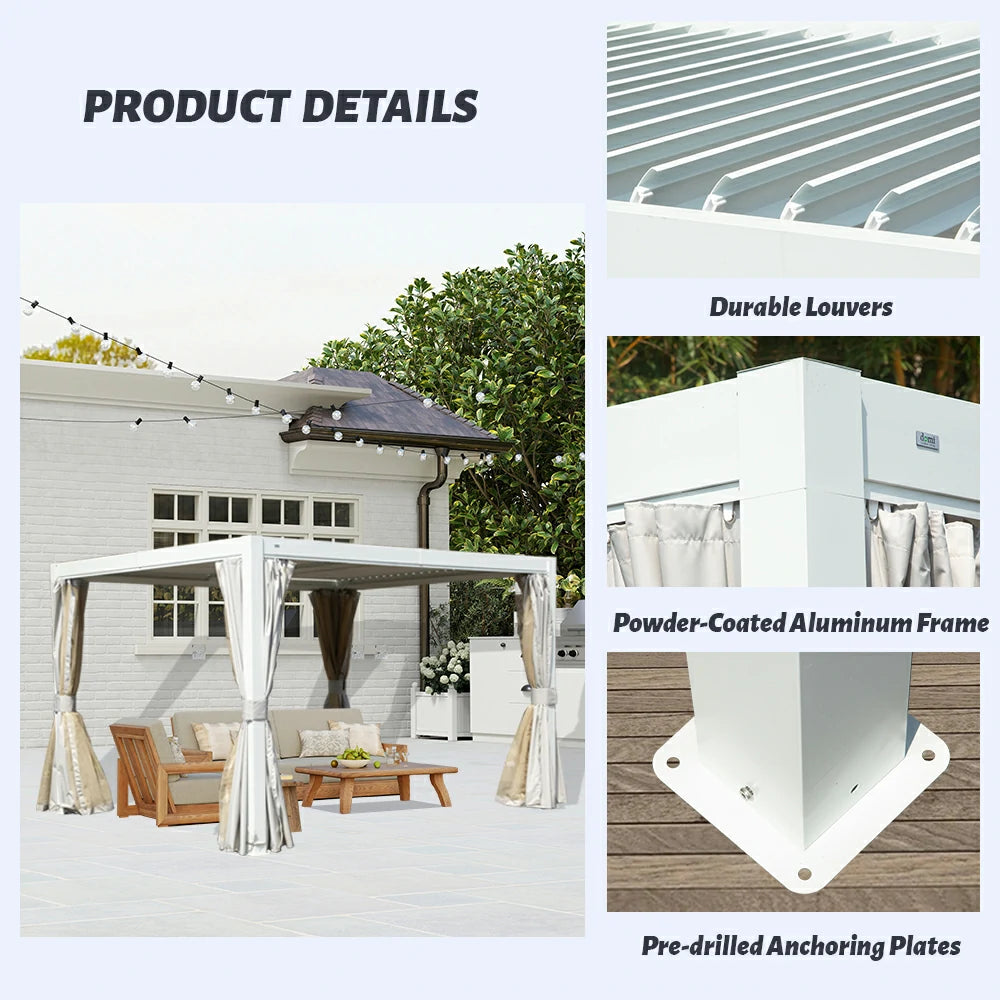 Domi Outdoor Living Louvered Pergola White#Size_10' x 12'