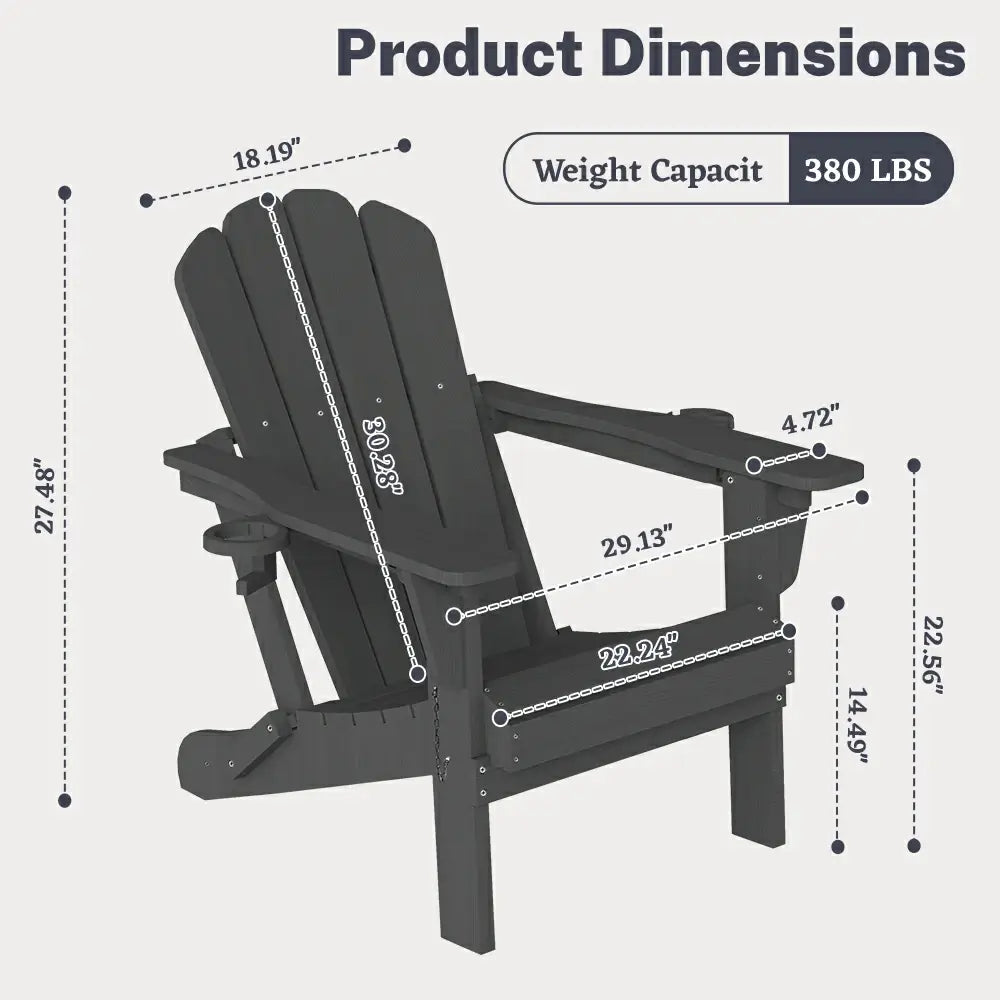 Domi classic HDPE black Muskoka Adirondack chair product dimensions and 380 lbs weight capacity