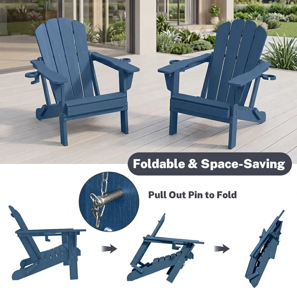 Domi classic HDPE dark blue Muskoka Adirondack chair space saving folding design with pull out pins