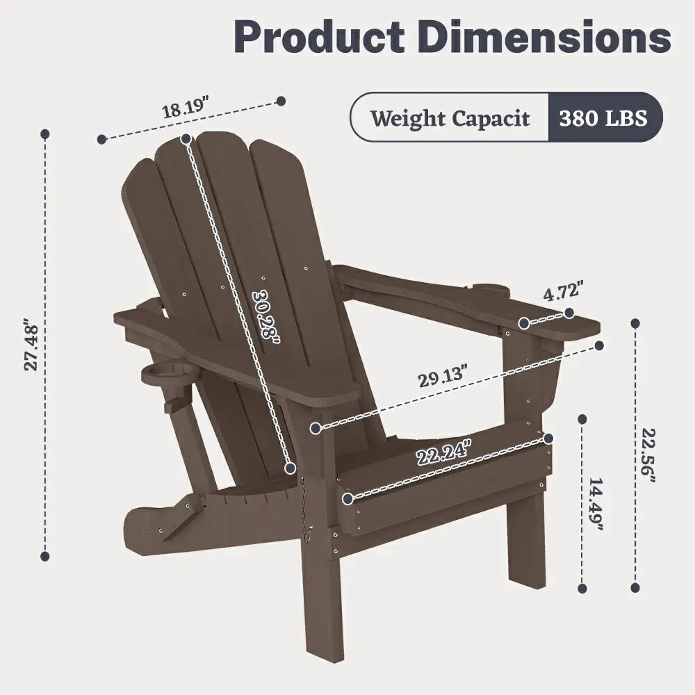 Domi classic HDPE dark brown Muskoka Adirondack chair product dimensions and 380 lbs weight capacity