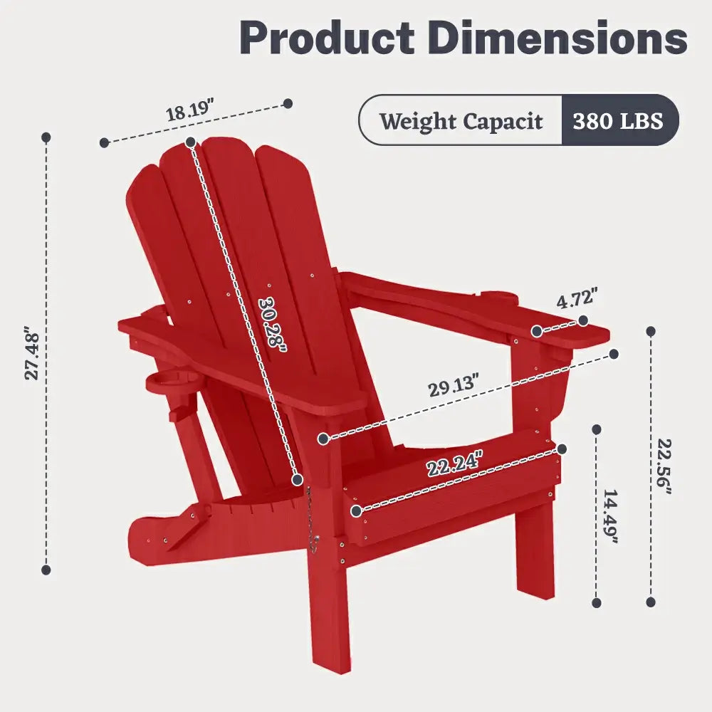 Domi classic HDPE red Muskoka Adirondack chair product dimensions and 380 lbs weight capacity