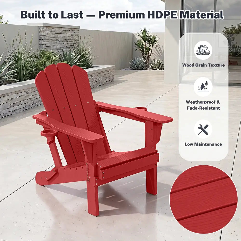 Domi classic HDPE red Muskoka Adirondack chair weather resistant material