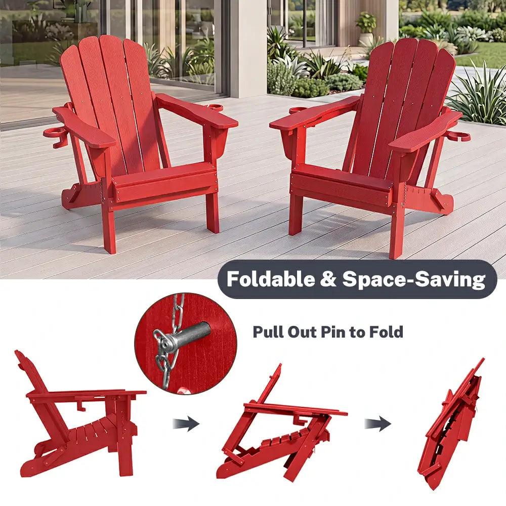 Domi classic HDPE red Muskoka Adirondack chair space saving folding design with pull out pins