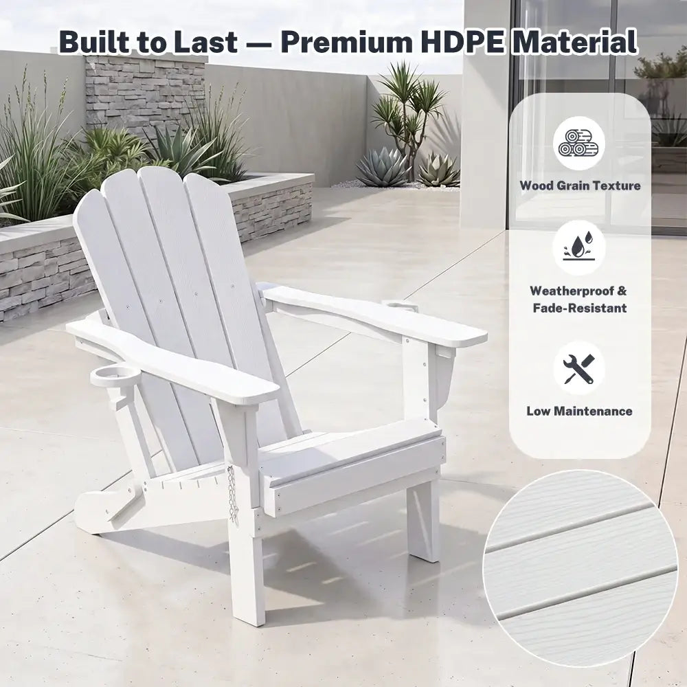 Domi classic HDPE white Muskoka Adirondack chair weather resistant material
