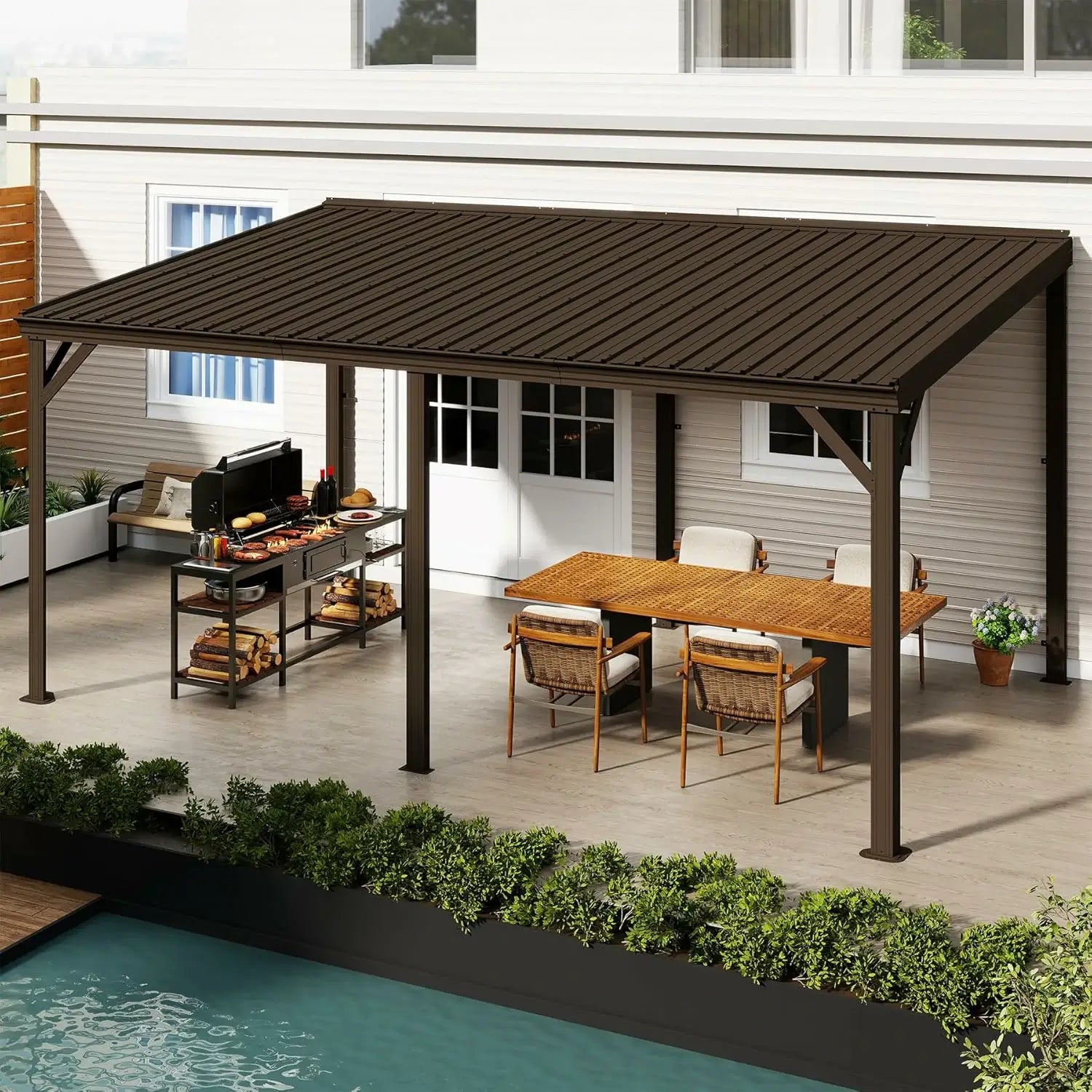 Galvanized Steel Wall-Mounted Hardtop Gazebo