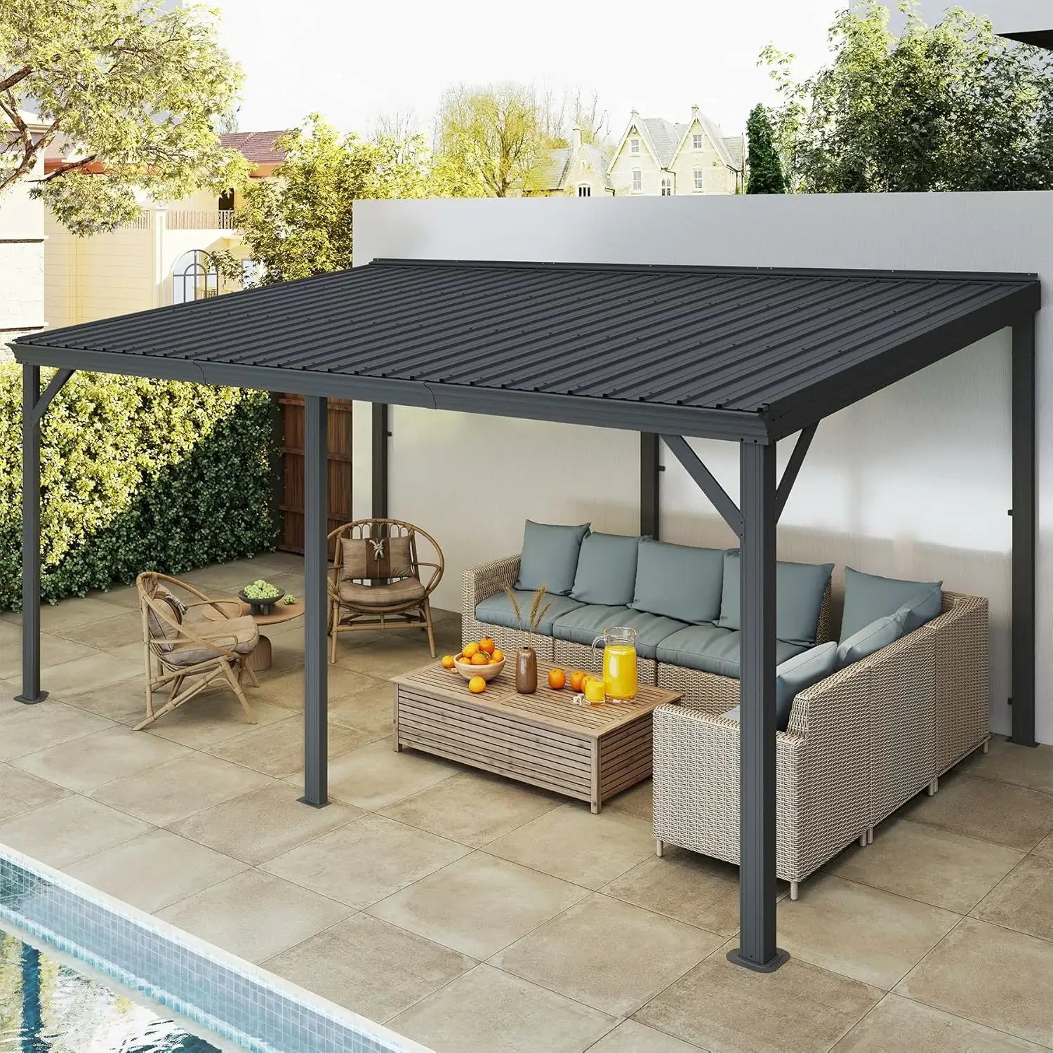 Galvanized Steel Wall-Mounted Hardtop Gazebo