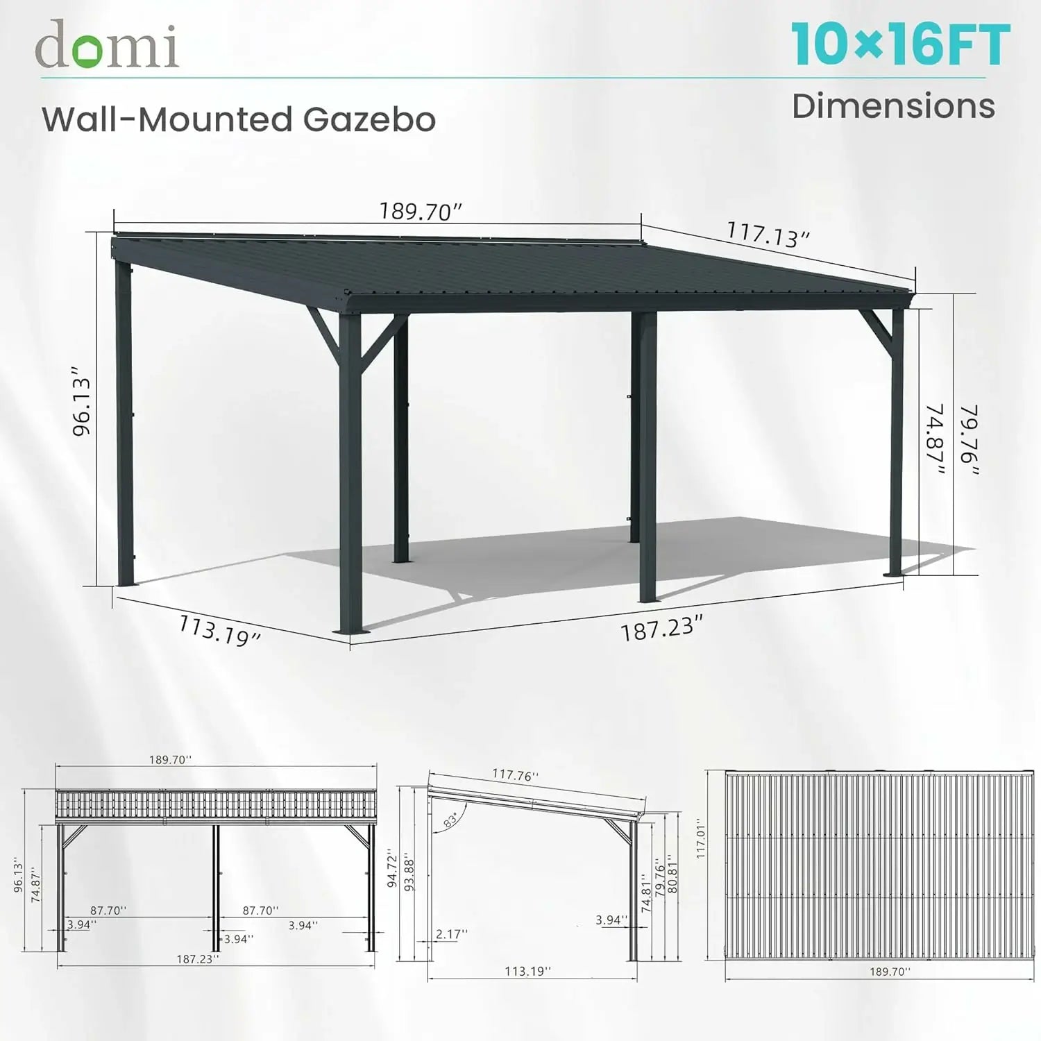 Galvanized Steel Wall-Mounted Hardtop Gazebo