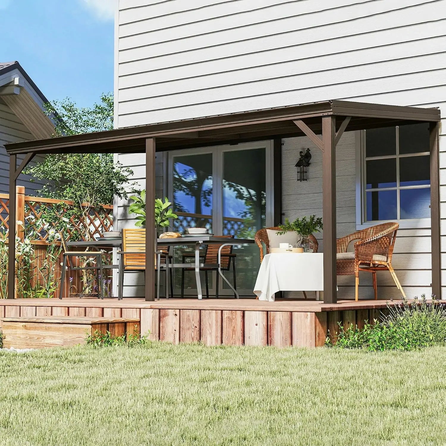 Galvanized Steel Wall-Mounted Hardtop Gazebo