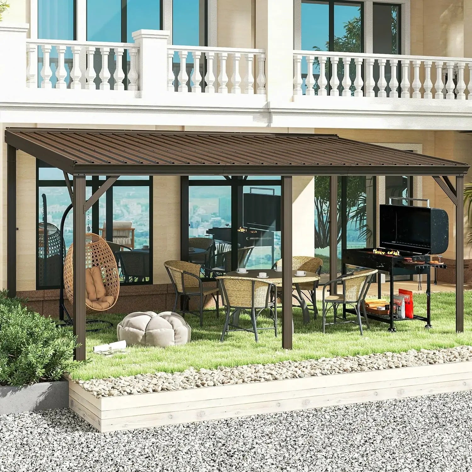 Galvanized Steel Wall-Mounted Hardtop Gazebo