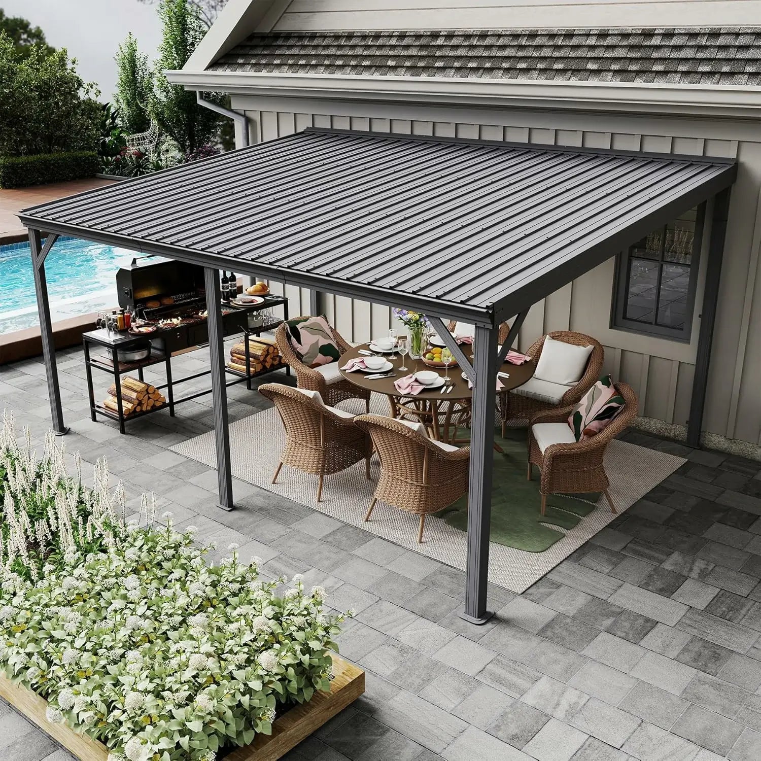 Galvanized Steel Wall-Mounted Hardtop Gazebo