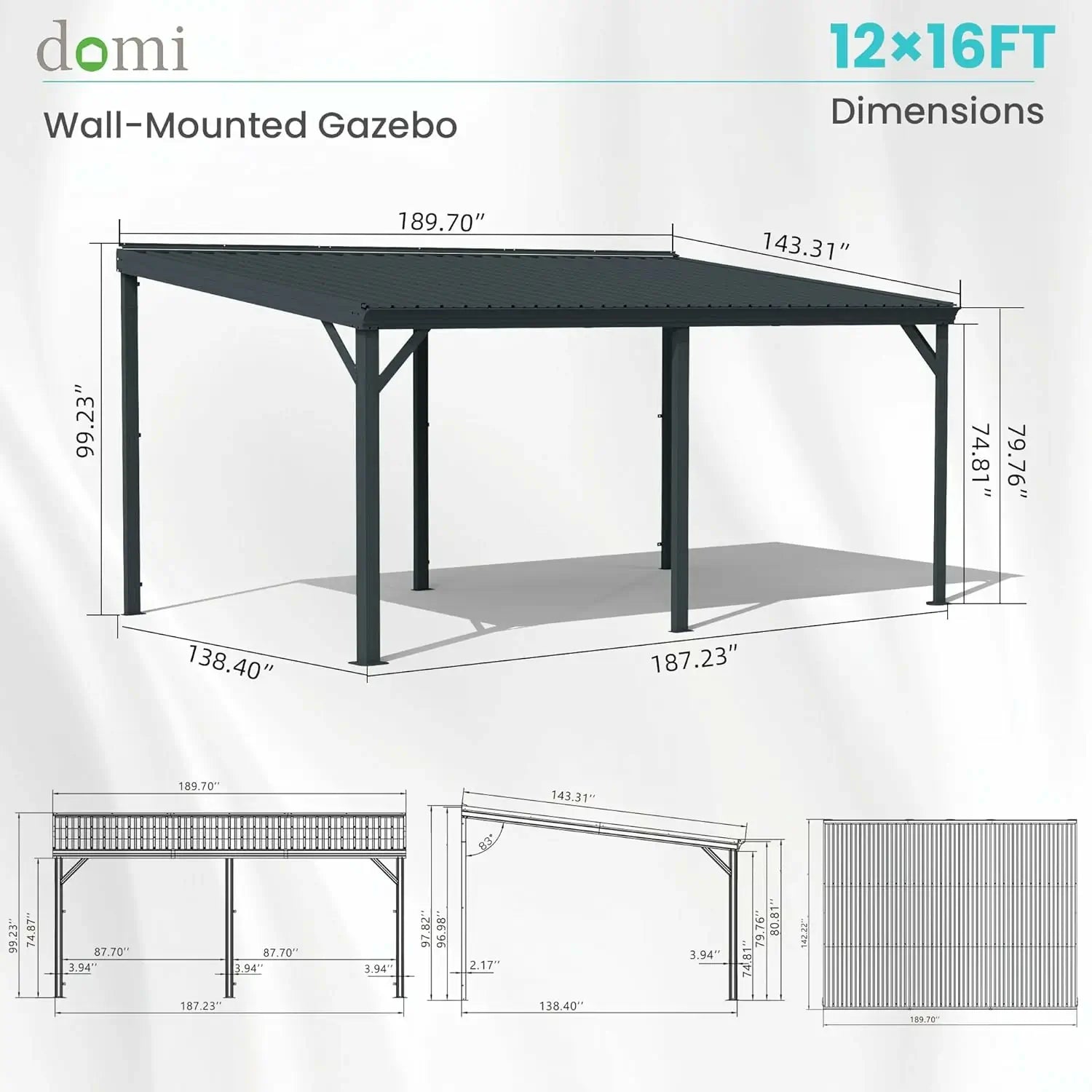 Galvanized Steel Wall-Mounted Hardtop Gazebo