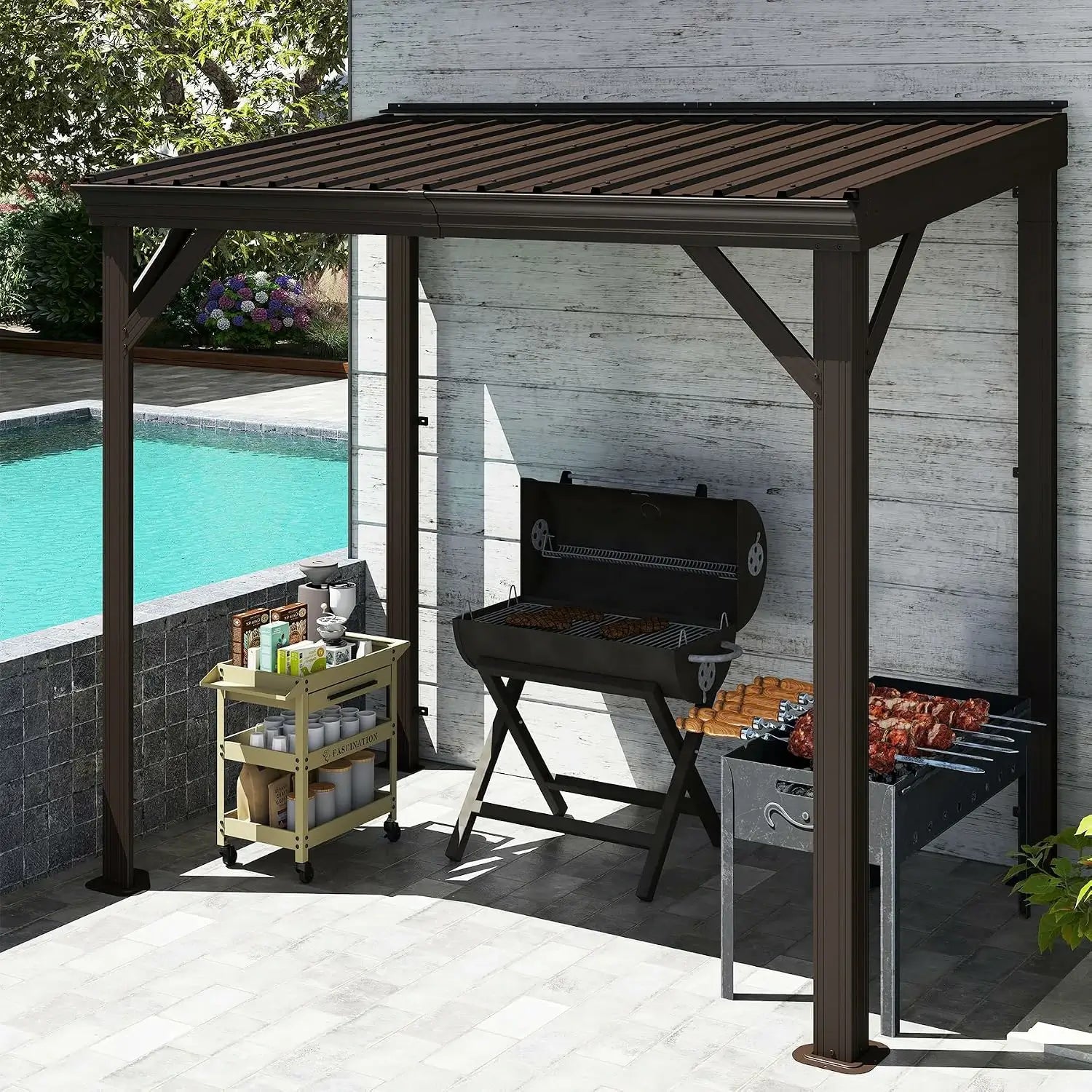 Galvanized Steel Wall-Mounted Hardtop Gazebo