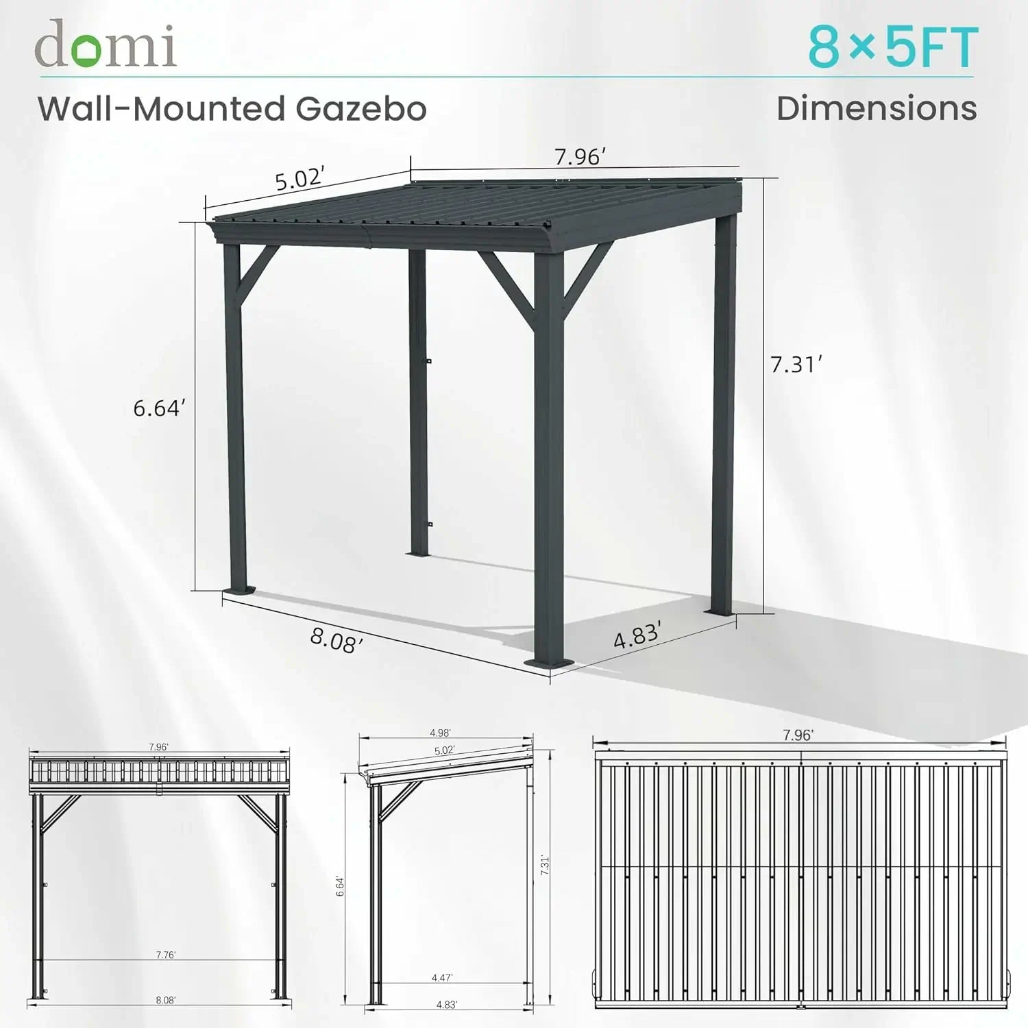 Galvanized Steel Wall-Mounted Hardtop Gazebo