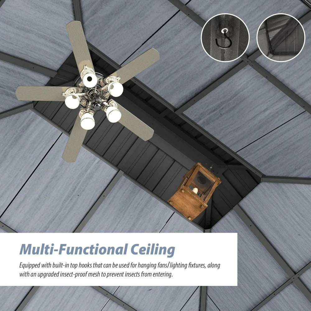 Galvanized Steel Hardtop Gazebo Dark Gray with Resin Roof & Gutters