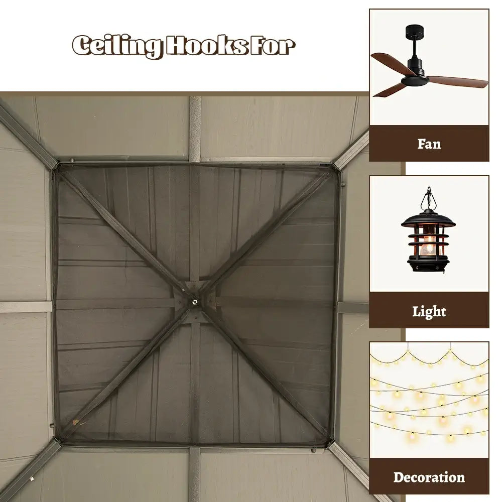 Galvanized Steel Hardtop Gazebo Dark Gray with Resin Roof & Gutters