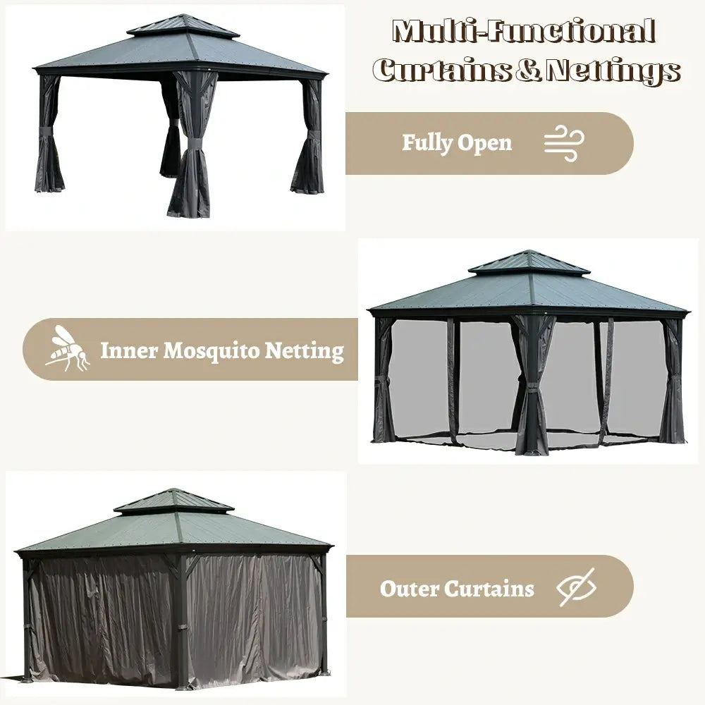 Galvanized Steel Hardtop Gazebo Dark Gray with Resin Roof & Gutters
