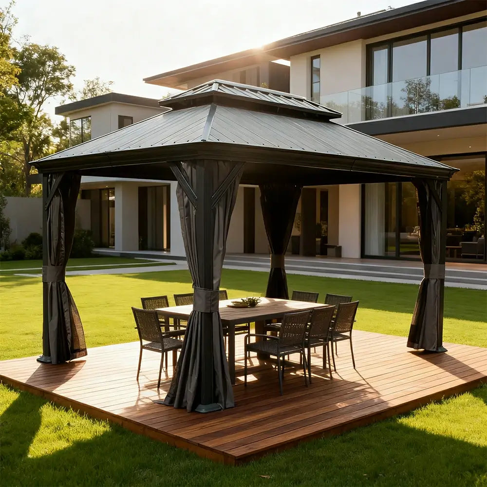 Galvanized Steel Hardtop Gazebo Dark Gray with Resin Roof & Gutters