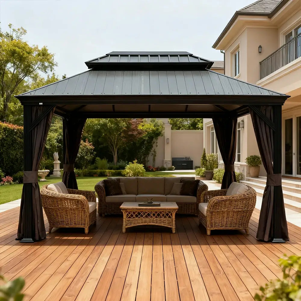 Galvanized Steel Hardtop Gazebo Dark Gray with Resin Roof & Gutters