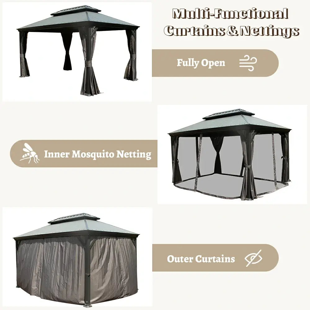 Galvanized Steel Hardtop Gazebo Dark Gray with Resin Roof & Gutters