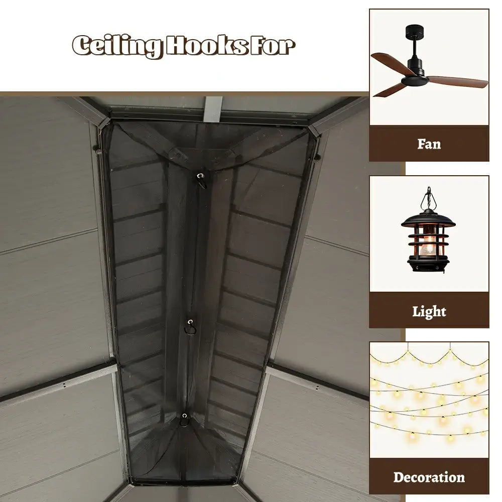 Galvanized Steel Hardtop Gazebo Dark Gray with Resin Roof & Gutters