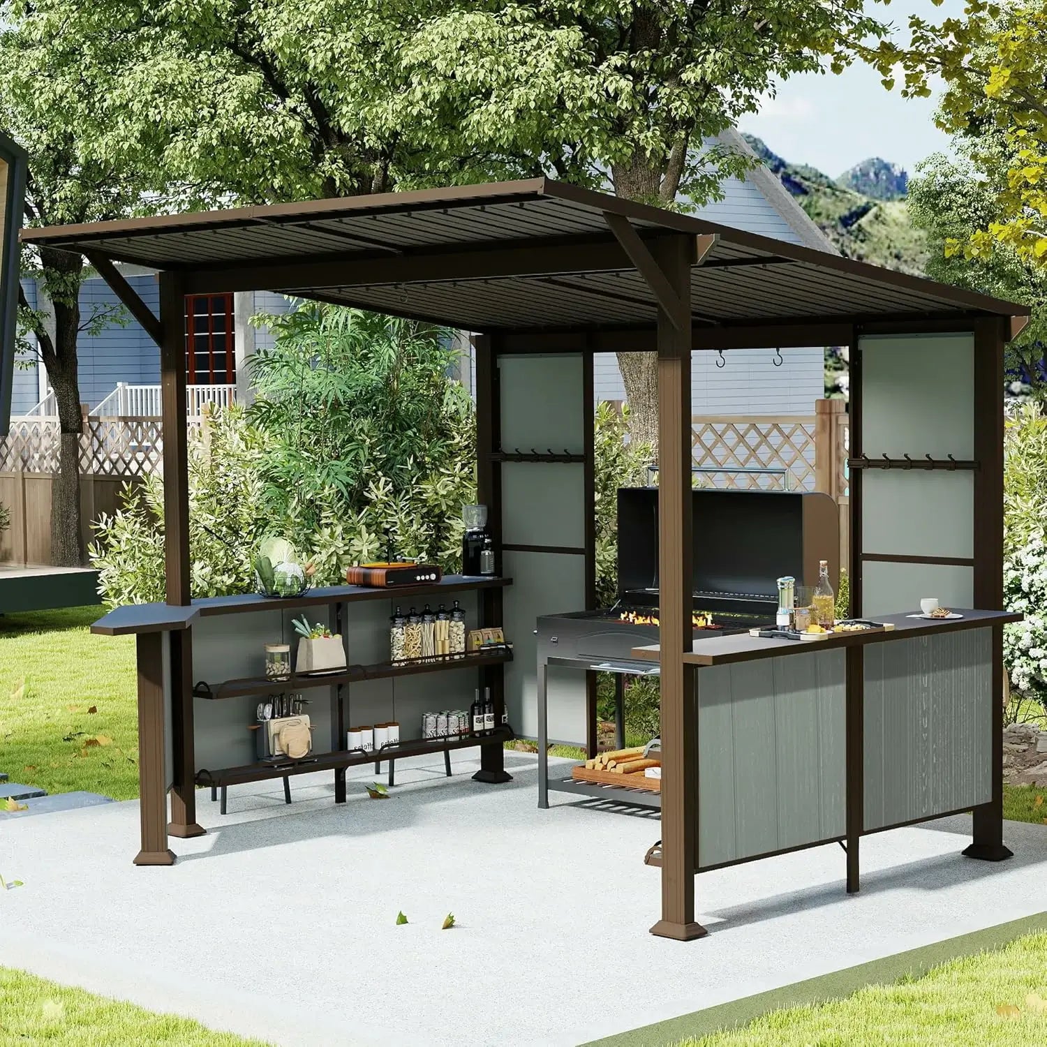 9' x 10' Hardtop Grill Gazebo w/ Expansion Platform