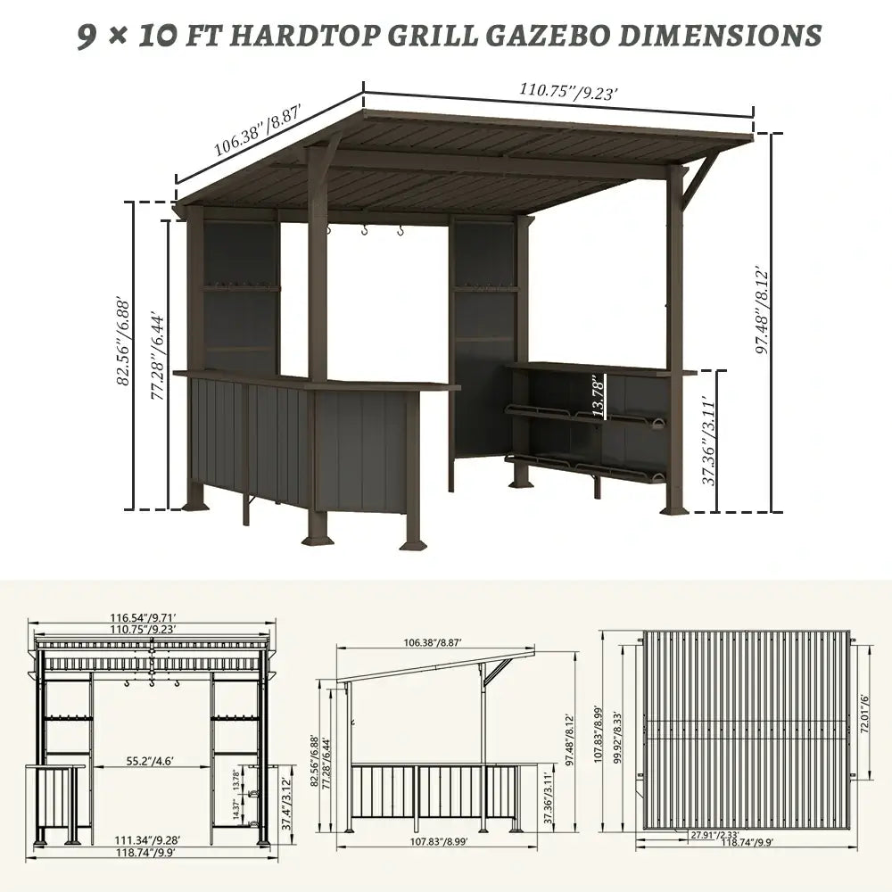 9' x 10' Hardtop Grill Gazebo w/ Expansion Platform