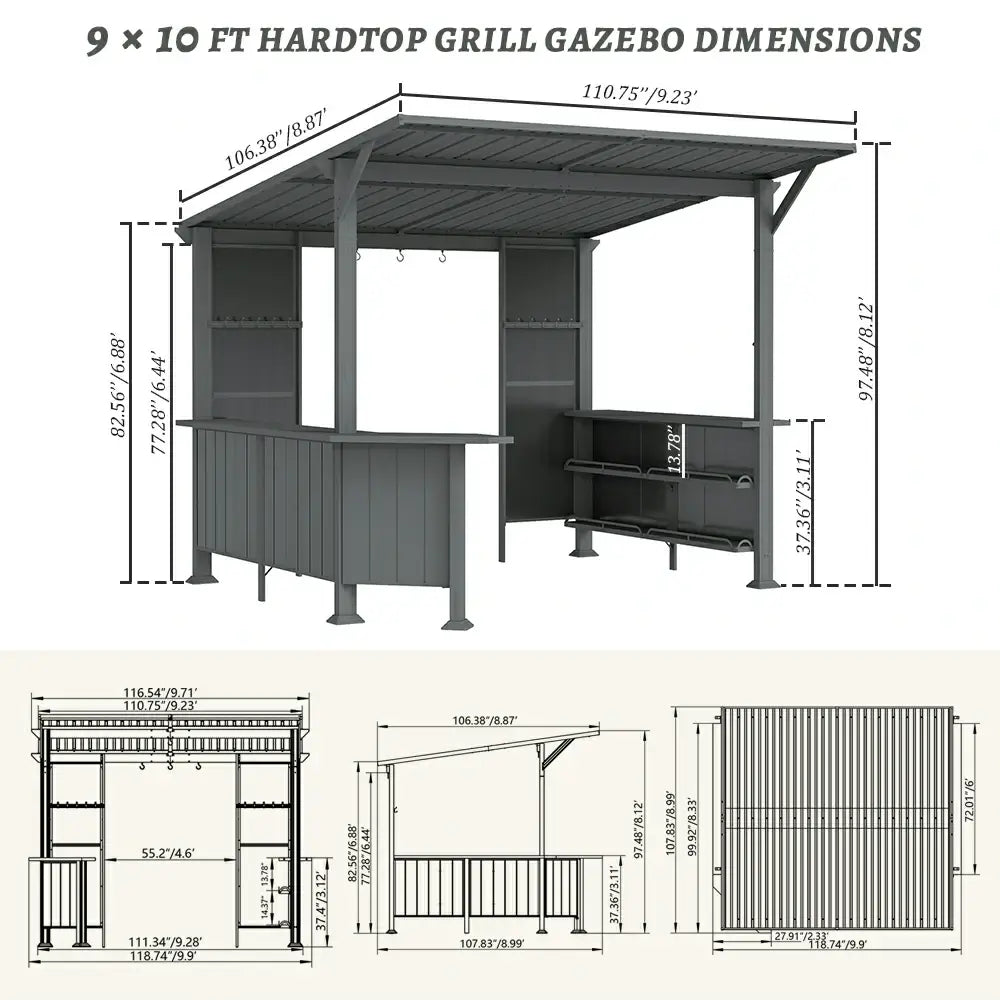 9' x 10' Hardtop Grill Gazebo w/ Expansion Platform